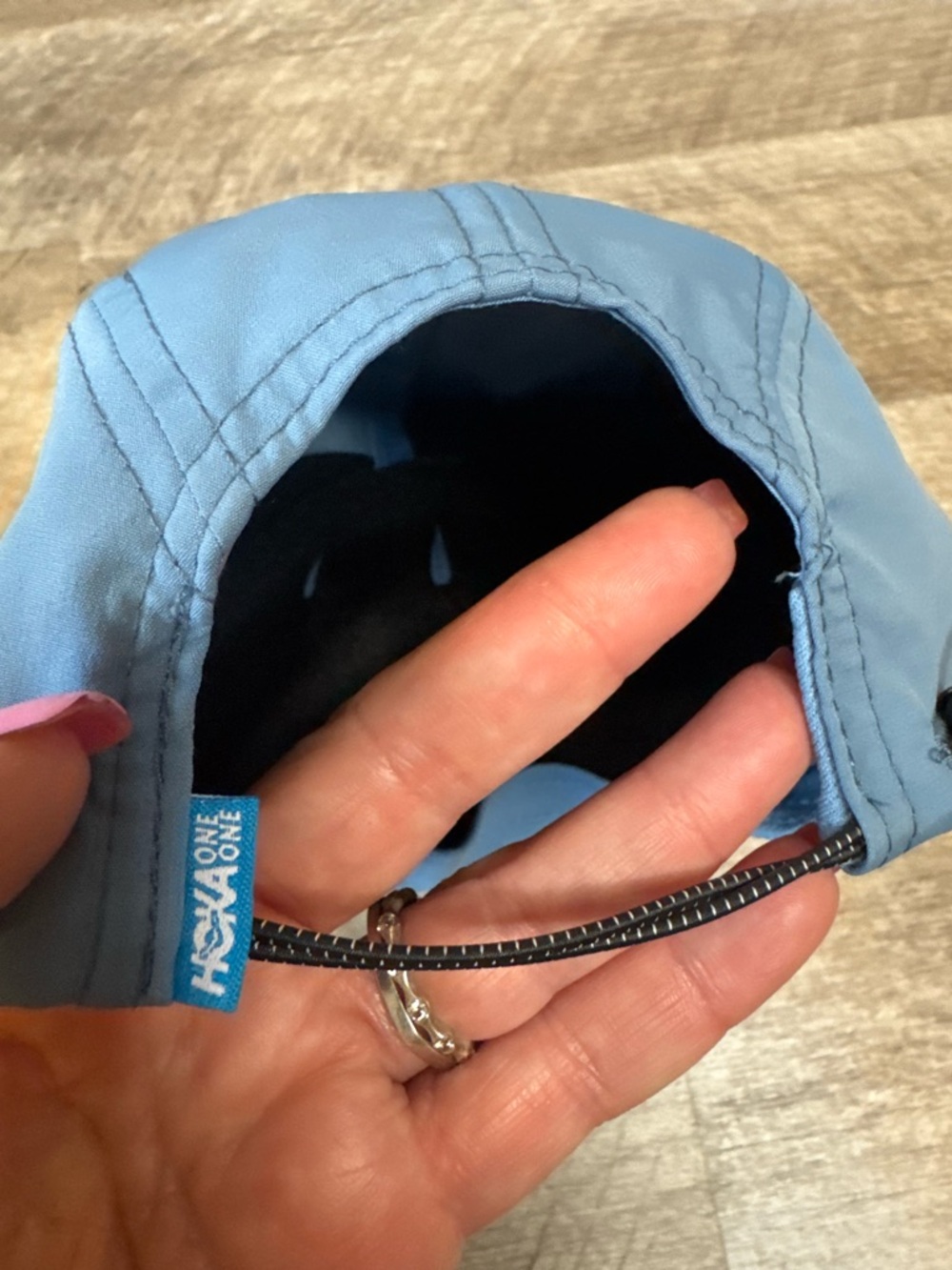 Hoka One One Sky Blue Running Hat with Aqua Tag, Neon Logo - Picture 3 of 8